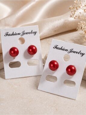 Red Pearl Stud Earring Set.